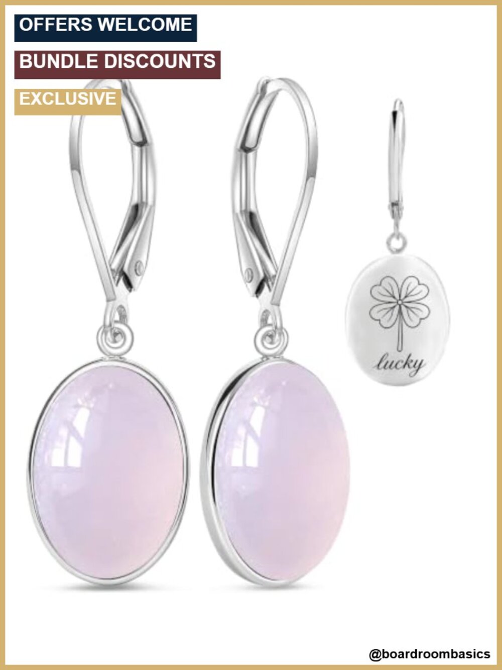 Platinum-Plated Sterling Silver Leverback Drop Earrings Oval Natural Stone